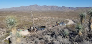 Photo of Pedro Gold Project core hole P22-01 (looking east).